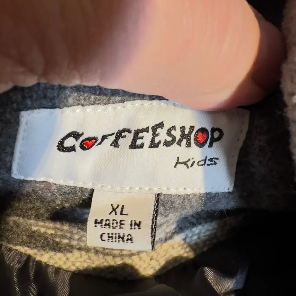 Coffee Shop Kids Mid Length Coat Girl XL Belted DEEEP Hood Poly Wool Blend Aztec